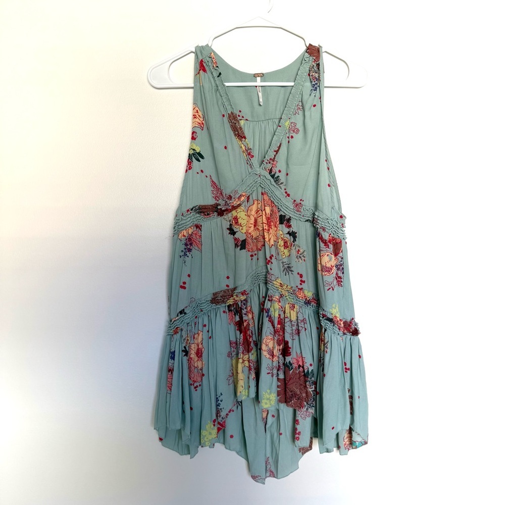 Free People Blue Haze Floral Sleeveless Tiered Tunic - Picture 2 of 7
